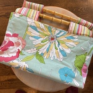 Tropical floral and stripe tote